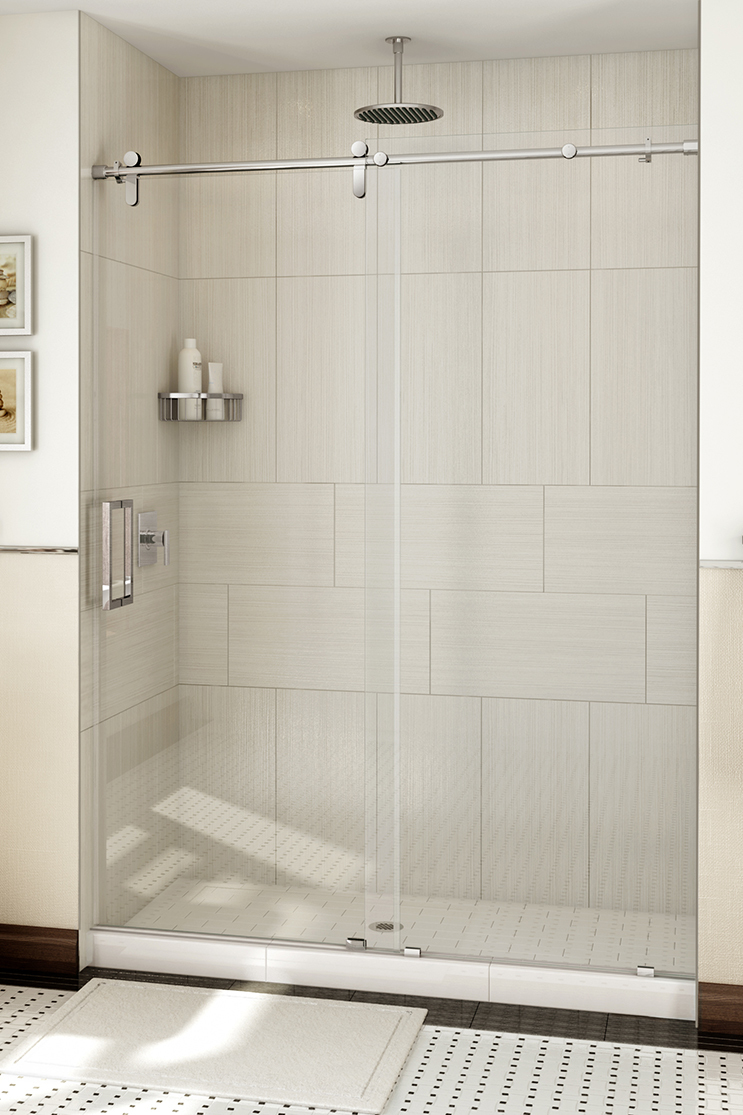 Heavy shower doors in a bathroom 