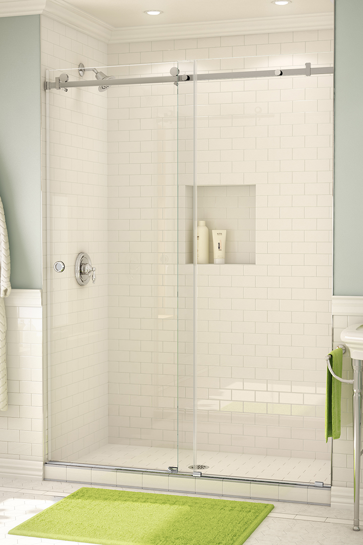 Bathroom with heavy glass shower doors