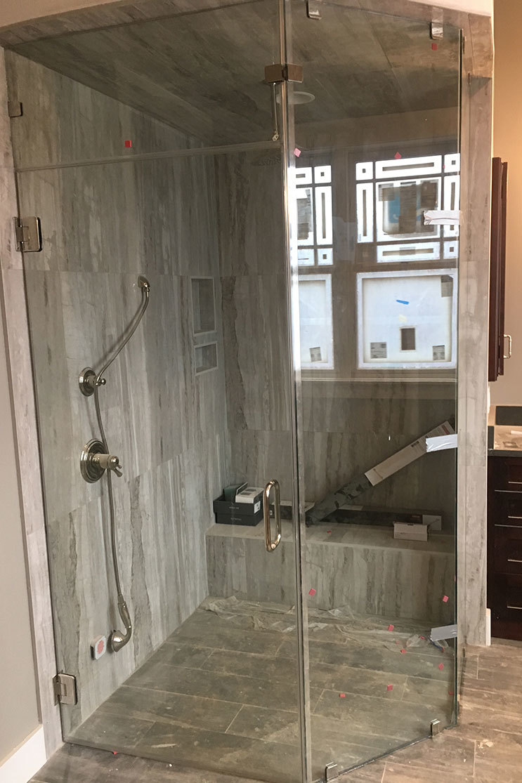 Shower door installed with partner Mobile Glass